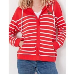Joules Oakham Full Zip Hoodie Size 16 Red White Striped Doxie Dog Dachshund